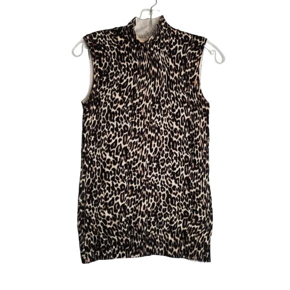 Cable & Gauge Women's Animal Print Sleeveless Turtleneck Sweater, Size S - Picture 1 of 6